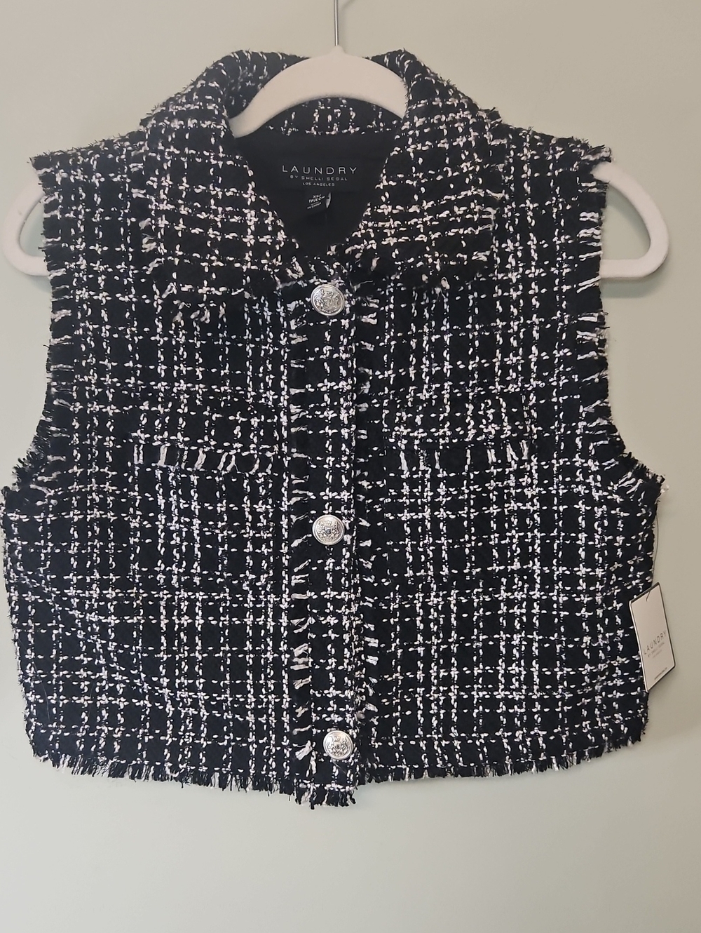 Laundry By Shelli Segal Black and White Tweed Girls' Cropped Vest